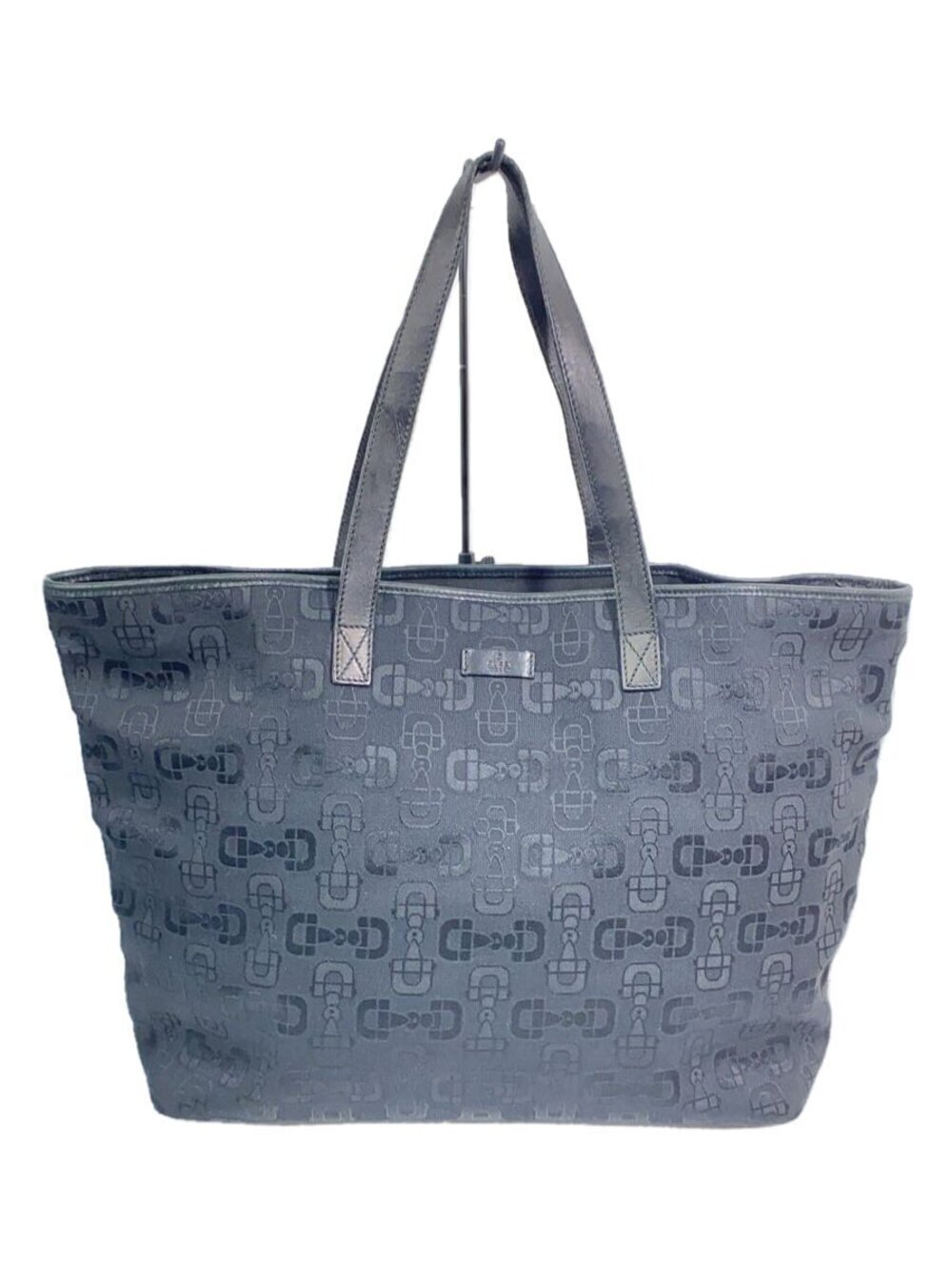 Gucci canvas tote bag tonal horsebit jacquard dual shoulder Black